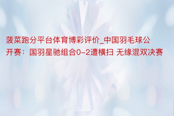 菠菜跑分平台体育博彩评价_中国羽毛球公开赛：国羽星驰组合0-2遭横扫 无缘混双决