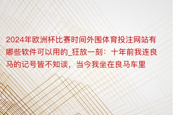 2024年欧洲杯比赛时间外围体育投注网站有哪些软件可以用的_狂放一刻：十年前我连